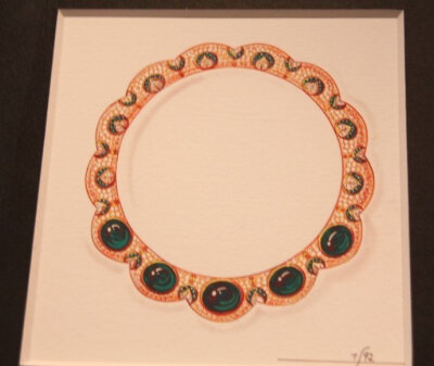 20套罕见宝格丽Bulgari珠宝首饰设计手稿-看似简约但是设计很独到，以五颗硕大的祖母绿夺人眼球。
