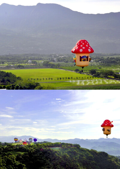 超卡哇伊的磨菇热气球飞上天了！