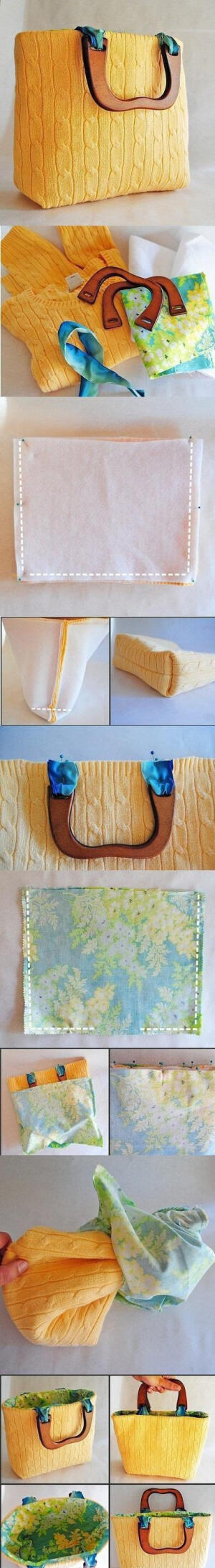 废旧的毛衣改造成好看的包包，而且不难。【阿团丸子】