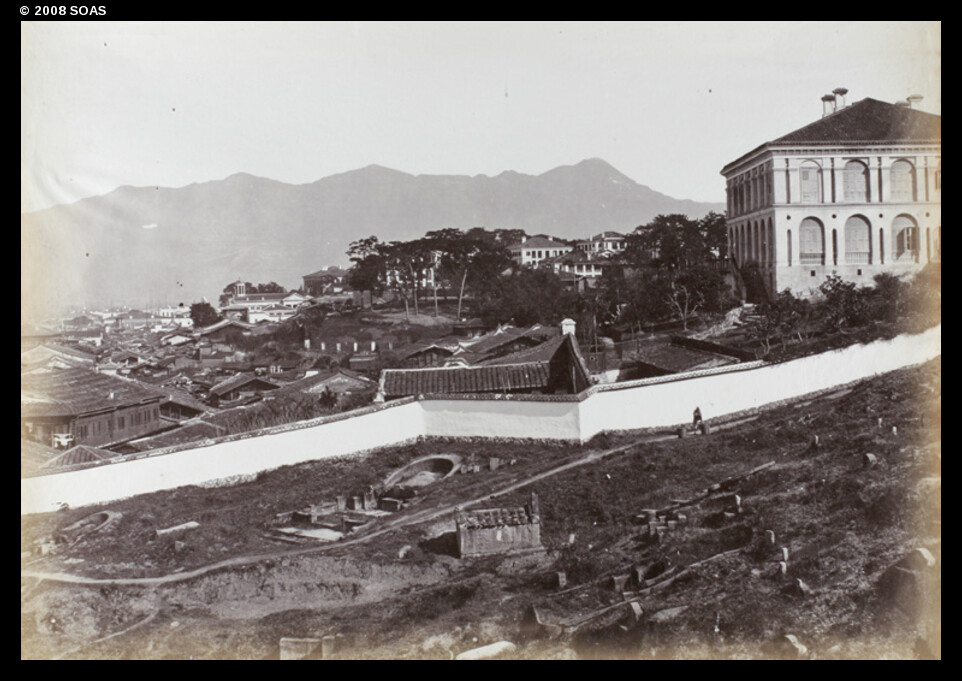 Cemetery and houses, Foochow, 1880s