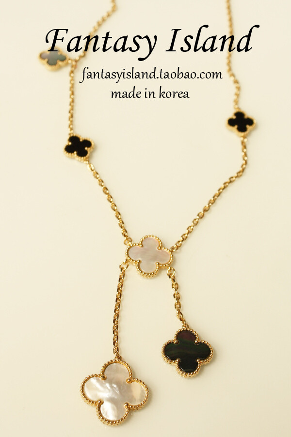 VCA专柜同款 黑白四叶草项链