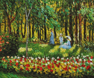 Claude Monet painted his wife and children relaxing in the garden in "La Famille D'artiste" – a beautiful and serene image of motherhood. Hand painted oil painting reproduction by overstockArt.com.