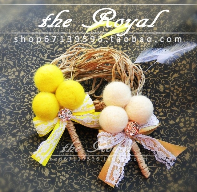 羊毛毡森女田园婚庆韩式新娘手捧花新郎胸花