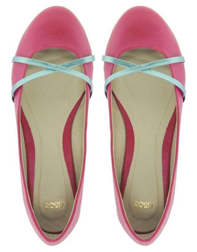 ASOS LAUGH 蓝色绑带 粉色芭蕾鞋