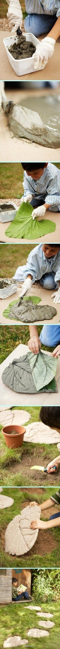 叶子加水泥，貌似这创意不错，也可以延伸到其他的东西，发挥自己的创意吧！