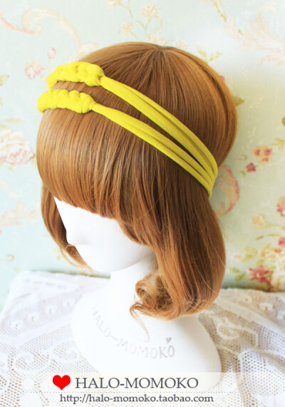 双层编织麻花 亮黄色棉质发带