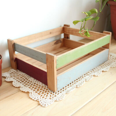 两色实木质复古盆栽花卉收纳盒桌面收纳杂物收纳盒zakka杂货