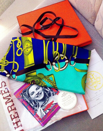 谢谢姐姐送我的礼物..爱你无限。--HERMES围巾限量版，拆开来如油画一般的色彩..好心水~~