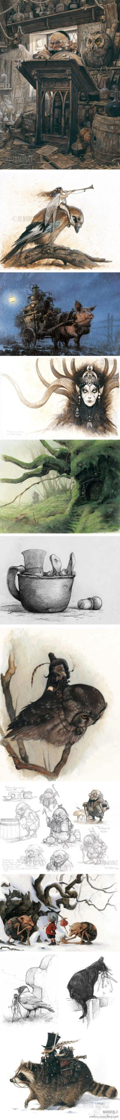 Jean-Baptiste Monge 的童话插图，富有维多利亚时期的油画、黄金时代插画的气息，细致，美妙，引领着当代童话插图的潮流。