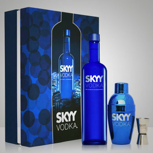 洋酒 美国SKYY蓝天 深蓝伏特加礼盒 内附调酒壶 量杯