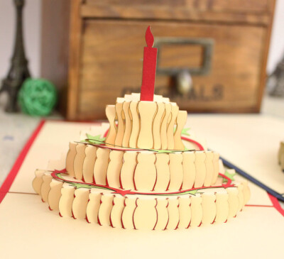 生日蛋糕手工立体创意节日定制diy纸雕祝贺生日贺卡卡片