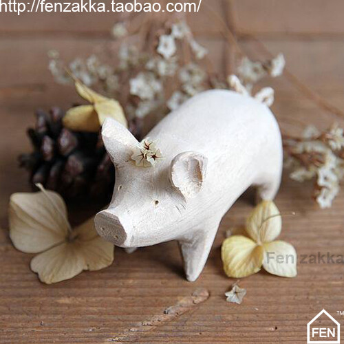 FEN ZAKKA 杂货 泰国进口纯手工雕刻原木小猪