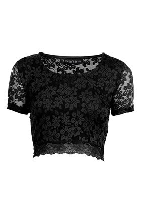 Petite Short Sleeve Lace Crop