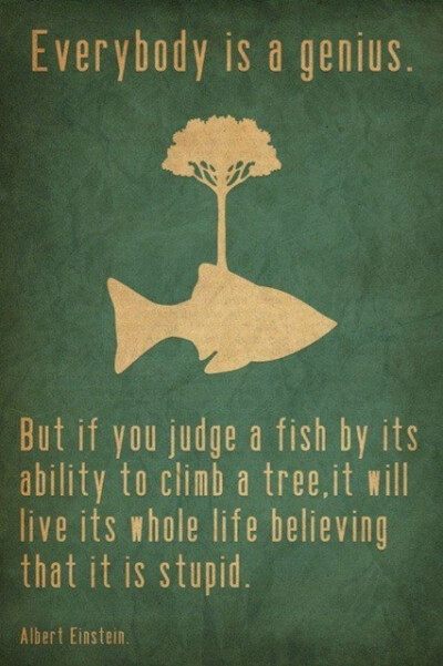 Everybody is a genius, don't judge a fish by its ability to climb a tree.