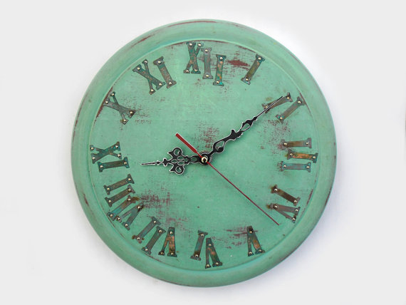 green rustic wall clock