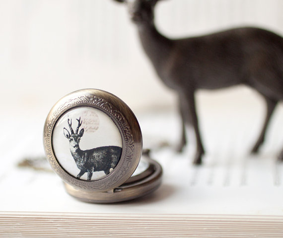 Deer Pocket Watch necklace - Holiday jewelry (PW014)