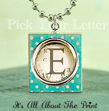 Scrabble Art Pendant - Polka Dot Monogram - Pick Your Letter- Scrabble Game Tile Jewelry