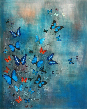 Saatchi Online Artist Lily Greenwood; Mixed Media, "Butterflies on Blue" #art