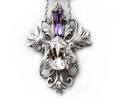 Swarovski Crystal Necklace Silver Purple and Clear Crystal Victorian Jewelry