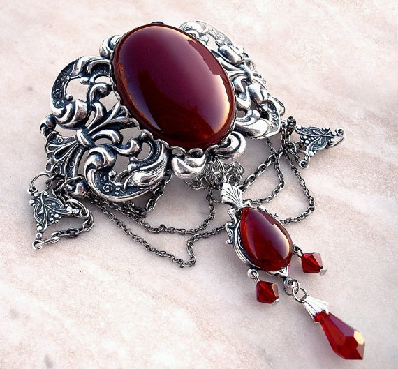 Gothic Metal Choker Carnelian Agate Red Crystal Victorian Gothic Jewelry