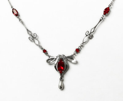 Red Victorian Necklace Silver Swarovski Crystal Victorian Gothic Jewelry