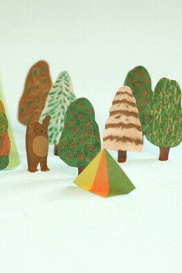 冬天超美无人烟的大森林有熊出没立体插画贴纸自己的定格动画