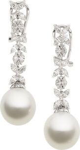 South sea pearl diamond white gold earrings