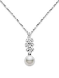 Mikimoto necklace: Frost White South Sea cultured pearl and diamond pendant, 18k white gold