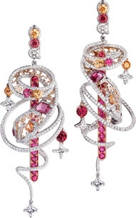 LOUIS VUITTON the spirit of travel shangai earrings in white & red gold, louis vuitton diamonds, diamonds, spinels & spessartits.