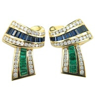 KRYPELL Gold, Diamond, Emerald, and Sapphire earrings