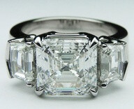 Large Asscher Cut Diamond Engagement Ring Cadillac Step cut Side Stones