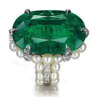 Christies, Lily Safra. Oval shaped Colombian emerald, natural pearl ...