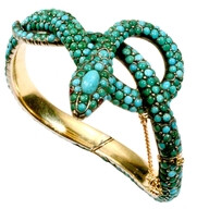 Turquoise, diamond, and ruby 19th cen. French snake bracelet