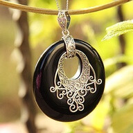 Newly Fashion Round Black Agate 100% 925 Thai Sterling Silver Lace Woman Pendants - DualShine on we heart it