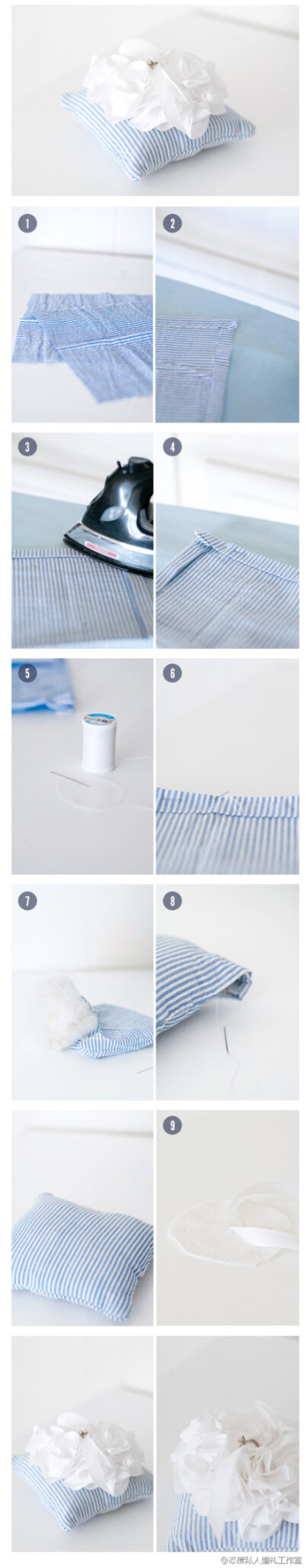 哇，超级清爽的蓝白条纹戒枕！！！马上加入婚礼DIY清单！！！
