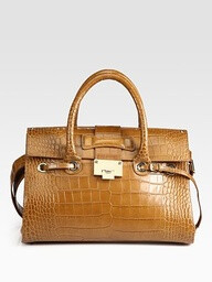 #Jimmy Choo Large Rosalie Croc-Stamped Leather Satchel