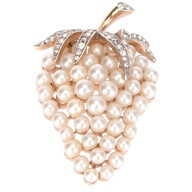 #Trifari White strawberry design pearl & crystal embellishments Brooch.