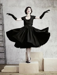 #Dior Tourbillon dress and bolero in black crepe wool, Haute Couture collection Fall-Winter 1957-1958. Ligne Fuseau