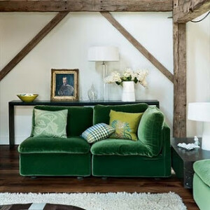 green velvet sofa