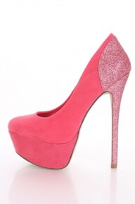 Coral Faux Suede Glitter Back Closed Toe Platform Pump Heels