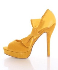 Yellow Velvet Peep Toe Pumps