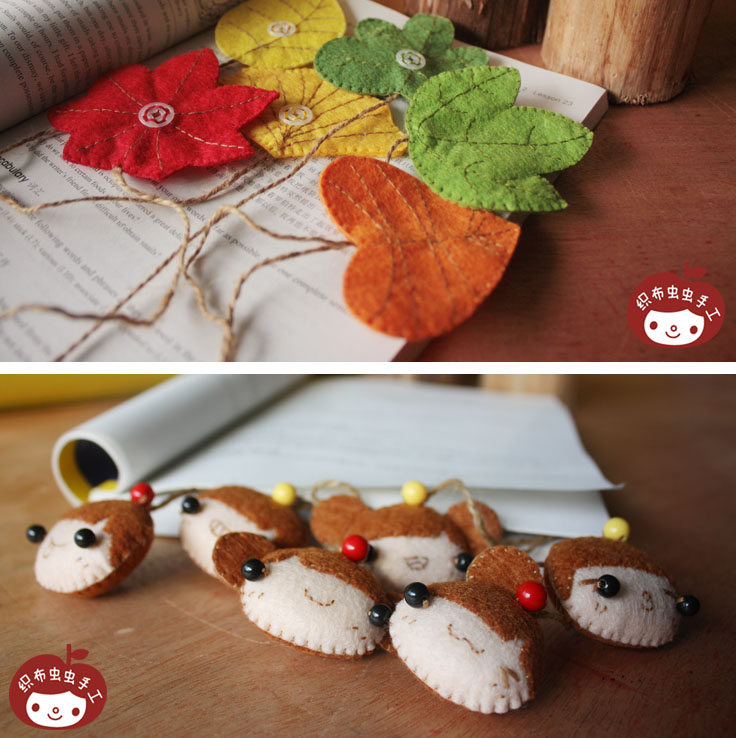 红色树叶娃娃书签/笔袋/针线包-