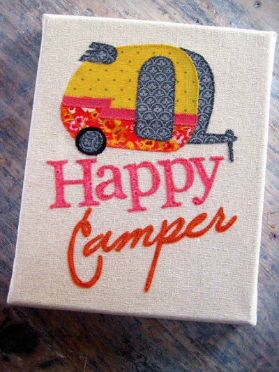 happy camper firber art wall hanging