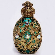 Green glass & Gold perfume bottle