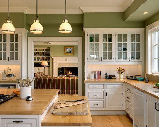 Green and white kitchen.