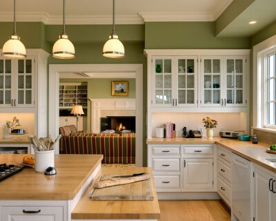 Green and white kitchen.