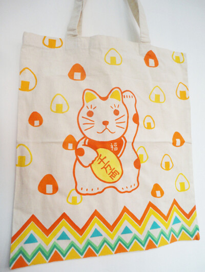 水粉CD 原创手绘 招福寿司猫猫猫 棉麻环保袋（限量一件）-