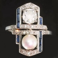 Art Deco pearl diamond sapphire