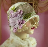 1920's Vintage Style Off White Embroidered Beaded Floral Cloche Flapper Hat. @designerwallace