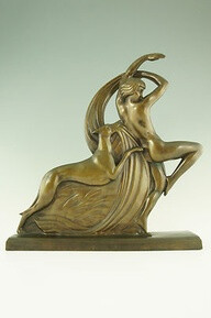 Art Deco bronze nude dancer with borzoi by A.R. Philippe